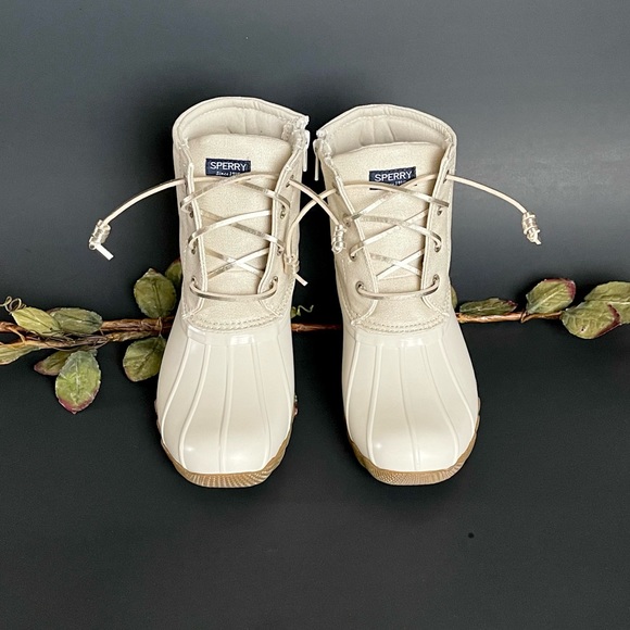 Sperry Girls Saltwater Ivory Sparkle Duck Boots NWB Size 3 - Picture 2 of 10